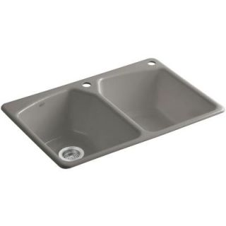 KOHLER Tanager Top Mount Cast Iron 33 in. 2 Hole Double Bowl Kitchen Sink in Cashmere K 6491 2R K4