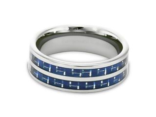 Tungsten Carbide Ring with Blue Carbon Fiber Inlays 8MM size 9
