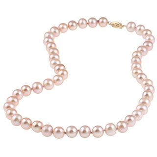 DaVonna 14k 8 9mm Pink Freshwater Cultured Pearl Strand Necklace (16