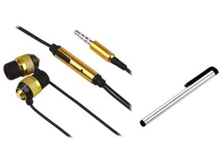 Insten Gold / Black 3.5mm In Ear Stereo Headset w/ On off & Mic+Silver Touch Screen Stylus Compatible With Samsung Galaxy S3 Siii i9300 i9500 S4