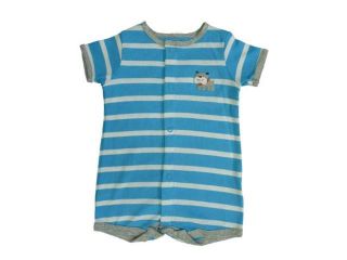 Carters Infant Boys Blue & White Striped Button Up Puppy Dog Romper