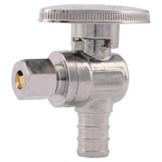 SharkBite 1/2 in. Chrome Plated Brass PEX Barb x 1/4 in. Compression Quarter Turn Angle Stop Valve 23056LF
