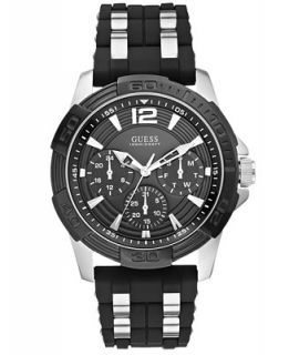 GUESS Mens Black Silicone and Stainless Steel Bracelet Watch 43mm