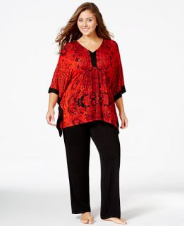 Ellen Tracy Plus Size Printed Top and Solid Pajama Pants Set   Bras