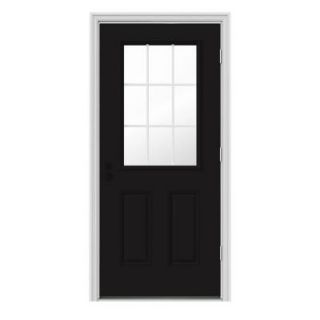 JELD WEN 36 in. x 80 in. 9 Lite Black Painted Premium Steel Prehung Front Door with Brickmould THDJW184600139