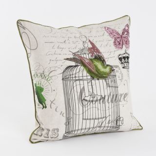 Birdcage Design Printed and Embroidered 18 inch Throw Pillow