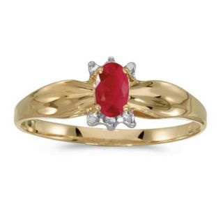 10k Yellow Gold Oval Ruby And Diamond Ring (Size 7)