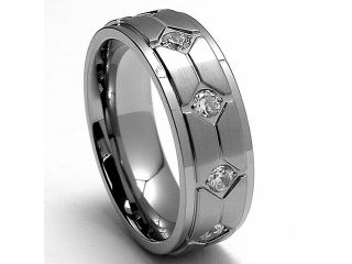 7MM Titanium Ring Wedding Band with Cubic Zirconia