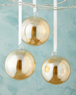 Jim Marvin Amber Clear Glass Ball Christmas Ornament, Set of 3