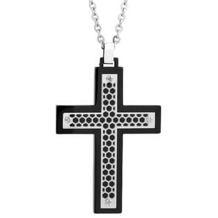 Stainless Steel Cross Pendant With Texture and 22 Ball Chain