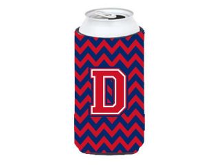 Letter D Chevron Yale Blue and Crimson Tall Boy Beverage Insulator Hugger CJ1054 DTBC