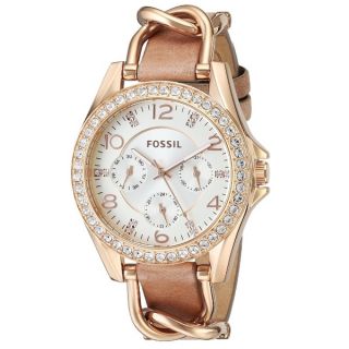 Fossil Womens ES3466 Riley Multi function Rose Goldtone Leather Watch