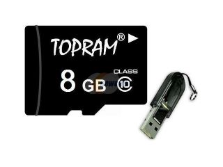 TOPRAM 8GB 8G microSD microSDHC micro SD Class 10 C10 Memory Card + R13 USB Reader
