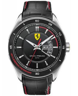 Scuderia Ferrari Mens Gran Premio Black Leather Strap Watch 45mm