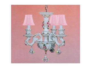 AUTHENTIC CAPODIMONTE PORCELAIN CHANDELIER CHANDELIERS LIGHTING MADE IN ITALY WITH PINK SHADES!