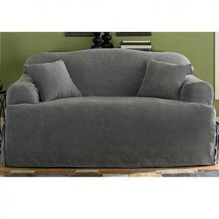 Soft Faux Suede T Cushion Love Seat Slipcover   4019547