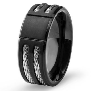 Mens Titanium Black Plated Cable Inlay Band (8 mm)