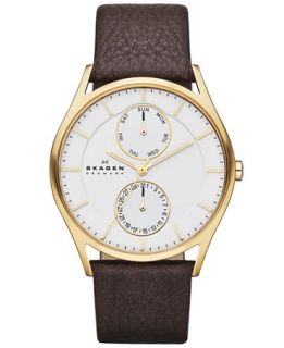 Skagen Mens Dark Brown Leather Strap Watch 40mm SKW6066   Watches