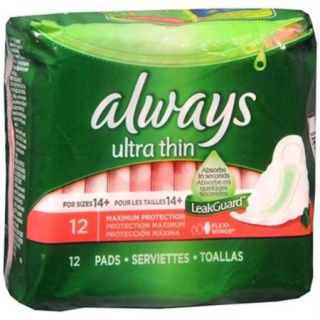Always Ultra Thin Extra Long Super Pads with Wings 12 ea (Pack of 3)
