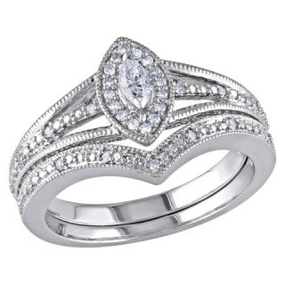 CT. T.W. Marquise and Round Diamond Bridal Ring Set in Sterling