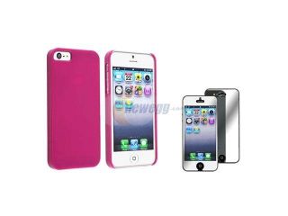 Insten Hot Pink Protex Solid Clip on Case + Mirror Screen Protector Compatible With Apple iPhone 5 / 5s 799649
