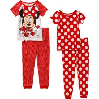 Minnie Mouse Toddler Girl Cotton Tight Fit Short Sleeve PJ Set, 4 Pieces
