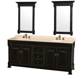 Wyndham Collection Andover 80 in. Vanity in Black with Marble Vanity Top in Ivory with Porcelain Sink and Mirrors WCVTRAD80DBKIVUNDM28