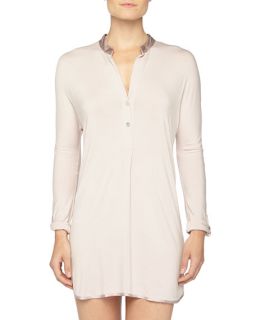 Fleurt Fleurt at Night Silk Collar Sleepshirt, Oyster