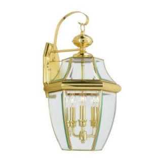 Filament Design 3 Light Outdoor Bright Brass Wall Lantern with Clear Beveled Glass CLI MEN2351 02