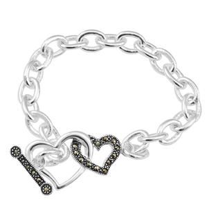 Sterling Silver Marcasite Heart Toggle Bracelet   Jewelry   Bracelets
