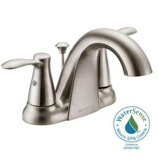 Glacier Bay Gable 4 in. Centerset 2 Handle Mid Arc Bathroom Faucet in Brushed Nickel with Pop Up Assembly F51A1074BNV
