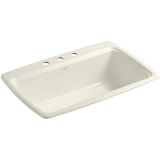 KOHLER Cape Dory Top Mount Cast Iron 33 in. 3 Hole Single Bowl Kitchen Sink in Biscuit K 5863 3 96