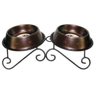 Platinum Pets 3 Cup Wrought Iron Scroll Double Feeder with Embossed Non Tip Bowl in Raspberry DDS24CPR