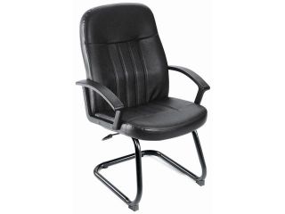 Mid Back Guest Chair In Black w Arms, Lumbar Support & Sled Base