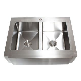 36 inch Stainless Steel Farmhouse Double Bowl Flat Apron Kitchen Sink
