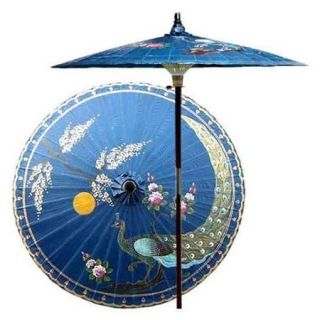 7 ft. Tall Victory of the Peacock Patio Umbrella in Radiant Blue (None)
