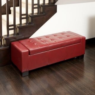 Christopher Knight Home Guernsey Red Bonded Leather Storage Ottoman