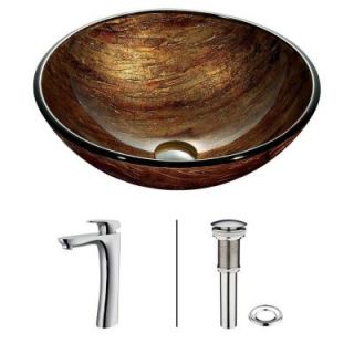 Vigo Amber Sunset Vessel Sink in Multicolor with Faucet in Chrome VGT192