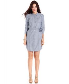 Calvin Klein Jeans Petite Dress, Three Quarter Sleeve Chambray Belted