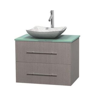 Wyndham Collection Centra 30 in. Vanity in Gray Oak with Glass Vanity Top in Green and Carrara Sink WCVW00930SGOGGGS3MXX