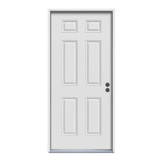 JELD WEN 6 Panel Insulating Core Left Hand Inswing Primed Steel Prehung Entry Door (Common 32 in x 80 in; Actual 33.5 in x 81.75 in)