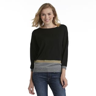 Basic Editions Womens Cowl Neck Sweater   Metallic Striped