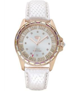 Juicy Couture Womens Stella White Embossed Leather Strap Watch 40mm