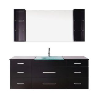 Virtu USA Columbo 59 in. Single Basin Vanity in Espresso with Glass Vanity Top in Aqua and Mirror UM 3089 G ES