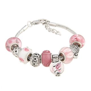 La Preciosa Glass Pink and White Bead Charm Bracelet   13723529