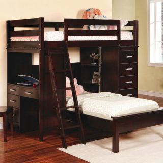 Wildon Home Depoe Bay Twin over Twin L Shaped Bunk Bed with Desk and Bookshelves