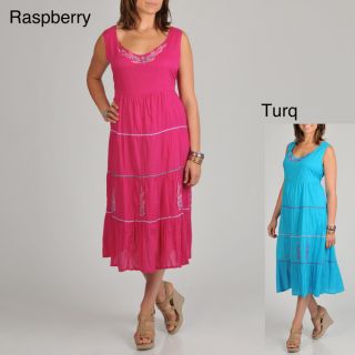 La Cera Womens Plus Size U Neck Embroidered Ric Rac Tier Dress