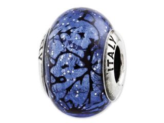 Sterling Silver Reflections Blue with Black Lines Italian Murano Bead