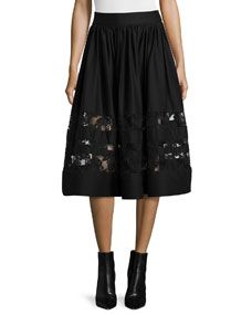 Alice + Olivia Tamia Lace Trim Midi Skirt, Black