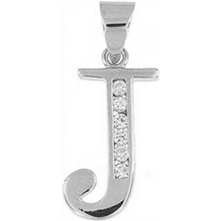 Doma Jewellery DJS03341 Sterling Silver (Rhodium Plated) Initial Pendant with CZ   Letter J